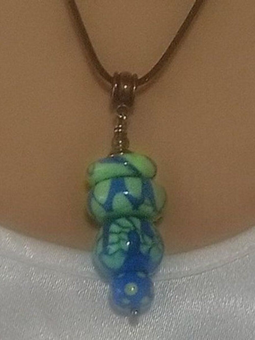 925 Sterling Silver Lampwork Necklace Glass Dangle Pendant Cluster